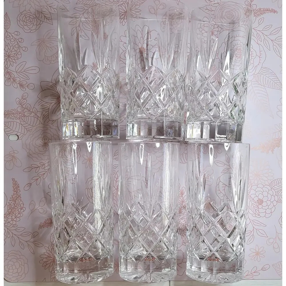 Vintage Bohemia Crystal Highball Glasses, set of 6 (12oz)